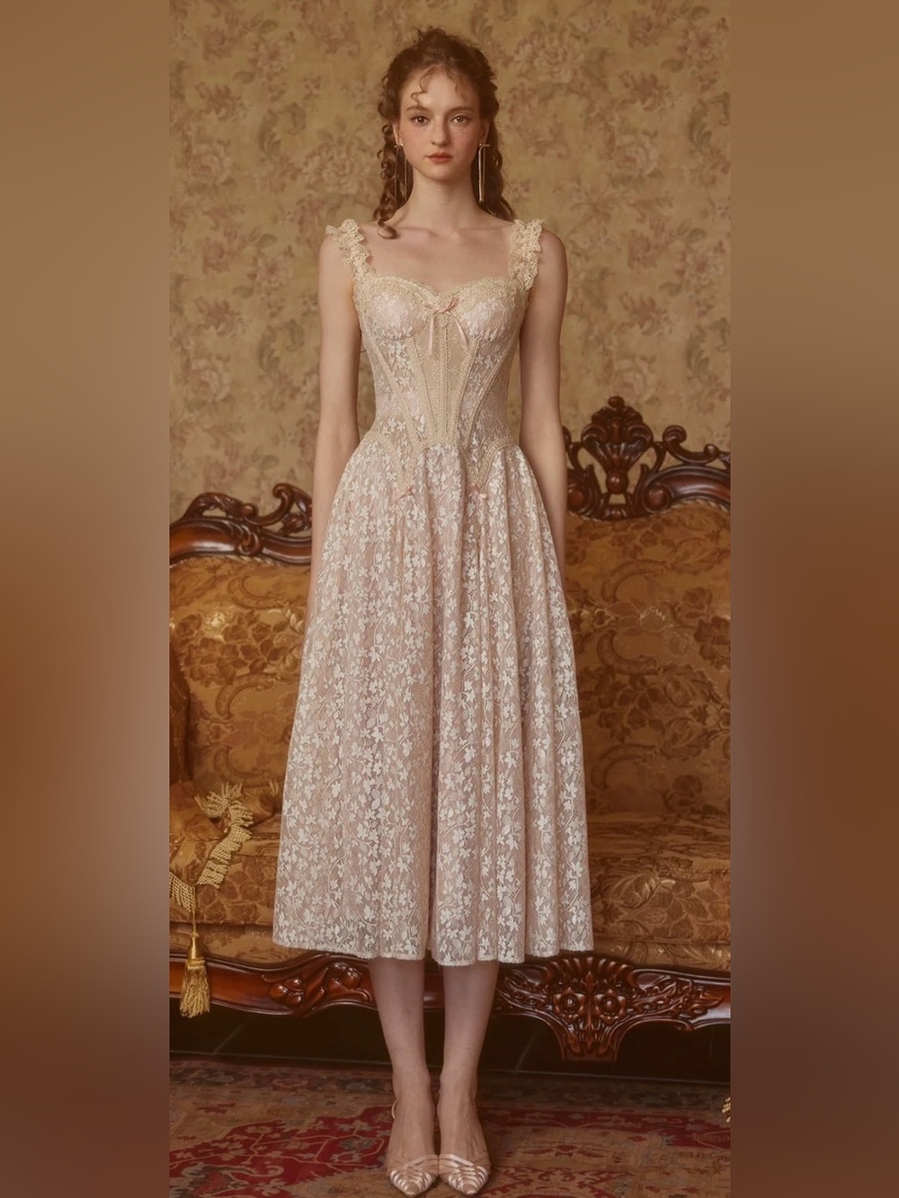 Lace Made The Glass Candy Corset Dress Ivory Floral Coquette Wedding Medium